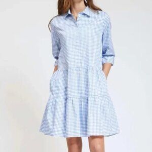 Tyler Boe Hannah Blue & White Gingham Tiered Dress SZ Large